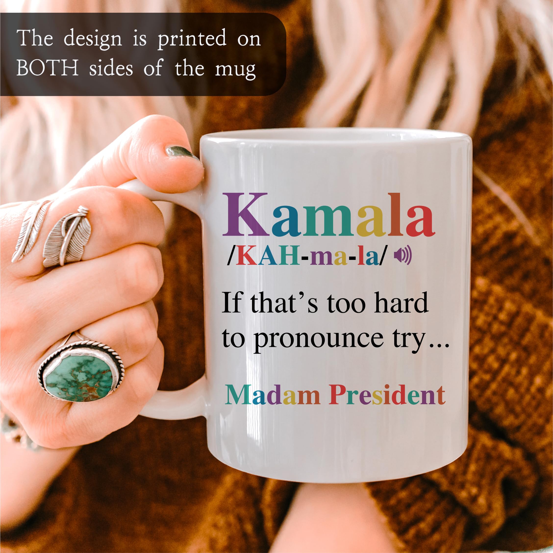 MyCozyCups Kamala Harris Definition 11oz Coffee Mug, Cat Ladies for Kamala 2024 Cup, First Female Madam President Gift for Women Equal Rights Liberal Democrat, Comma La Mug