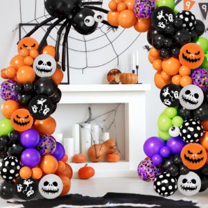 Arnzion 161 PCS Halloween Balloon Arch Garland Kit, Orange Black Purple Latex Party Balloons Set with BOO Foil, Confetti Balloons for Halloween Birthday Supplies, Halloween Party Decor