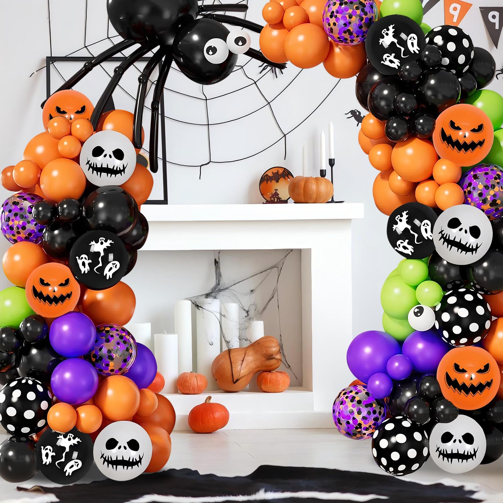 Arnzion 161 PCS Halloween Balloon Arch Garland Kit, Orange Black Purple Latex Party Balloons Set with BOO Foil, Confetti Balloons for Halloween Birthday Supplies, Halloween Party Decor