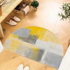 TOMWISH Entrance Way Absorbent Bath Mat Grey and Yellow Semi Circle Bathroom Floor Rug Door Mat Non Slip 16 X 24 Inch Indoor Rug for Kitchen Living Room