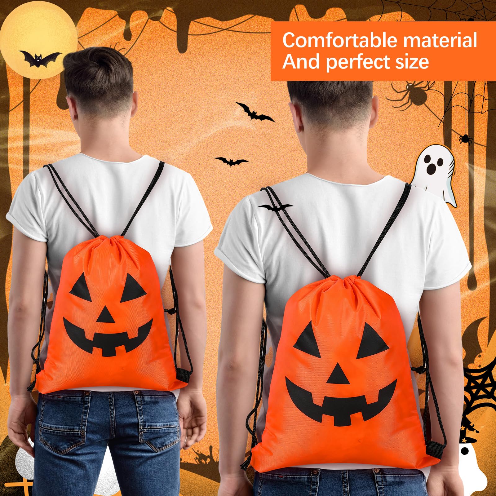 Silkfly 12 Pcs Halloween Drawstring Bags 12 x 10 Inch Trick or Treat Drawstring Backpack Bags Goody Gift Bags for Halloween Party