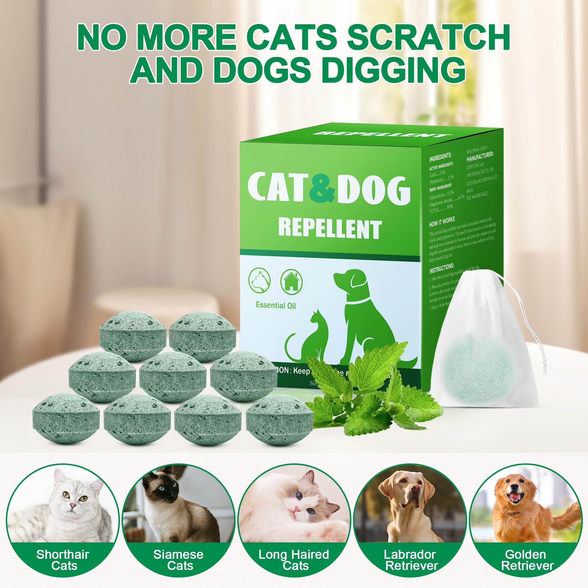 24 Pack Cats and Dogs Repellent Balls for Outdoor Use, Peppermint Stray Cat Repellent Outdoor to Stop Cat Pee & Dog Digging, Cat Deterrents for Furniture