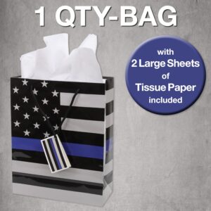 Havercamp Police Gift Bag! Police Party Bags make every gift exceptional! Durable Medium Gift Bag with Tissue Paper. No Cutting, Taping Required, Thin Blue Line Gifts (Blue, Black & Light Gray)