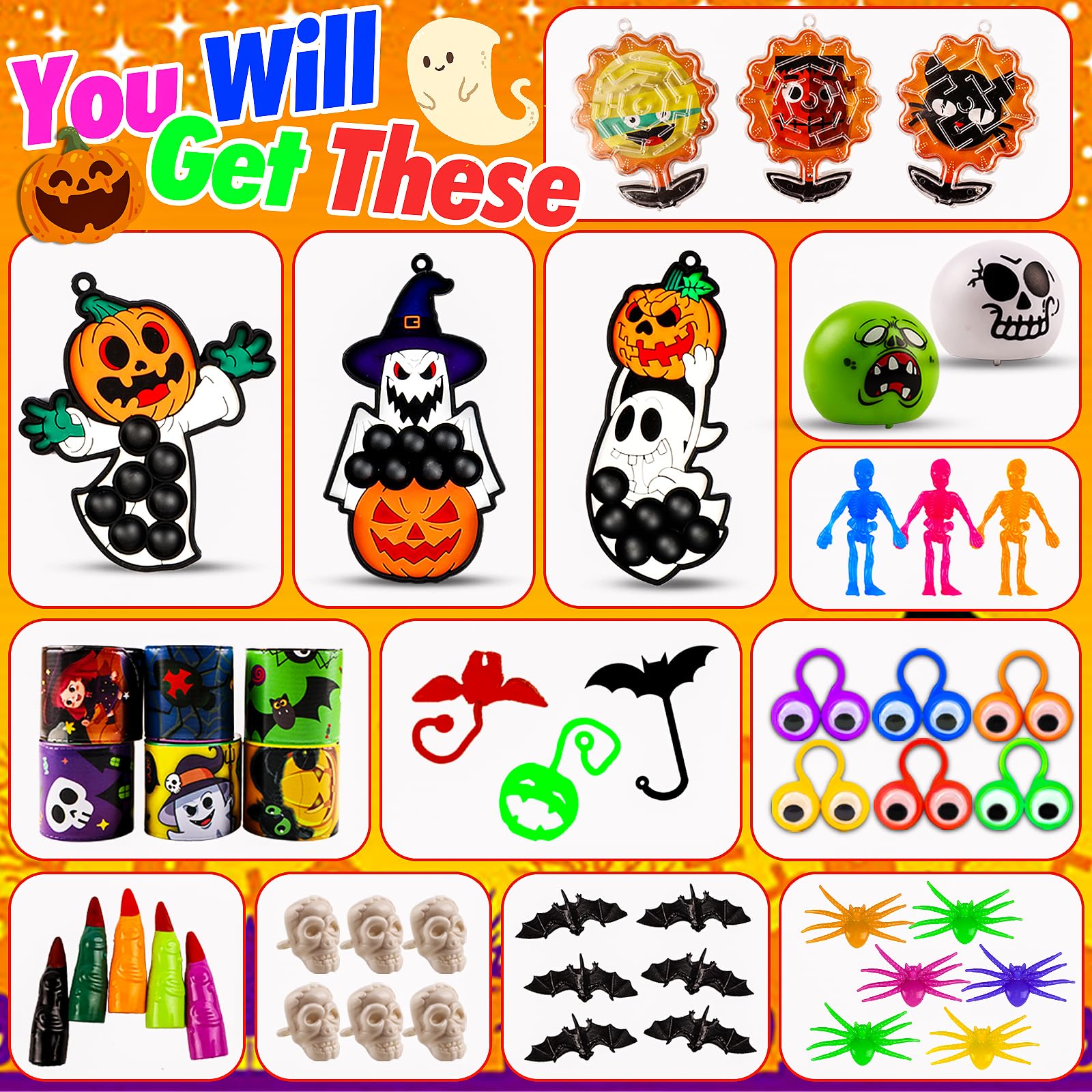 ChildFun 320 PCS Halloween Party Favors for Kids, Halloween Toys Bulk, Fidget Toys Bulk, Halloween Goodie Bag Stuffers, Halloween Classroom Favors, Halloween Treats Non Candy