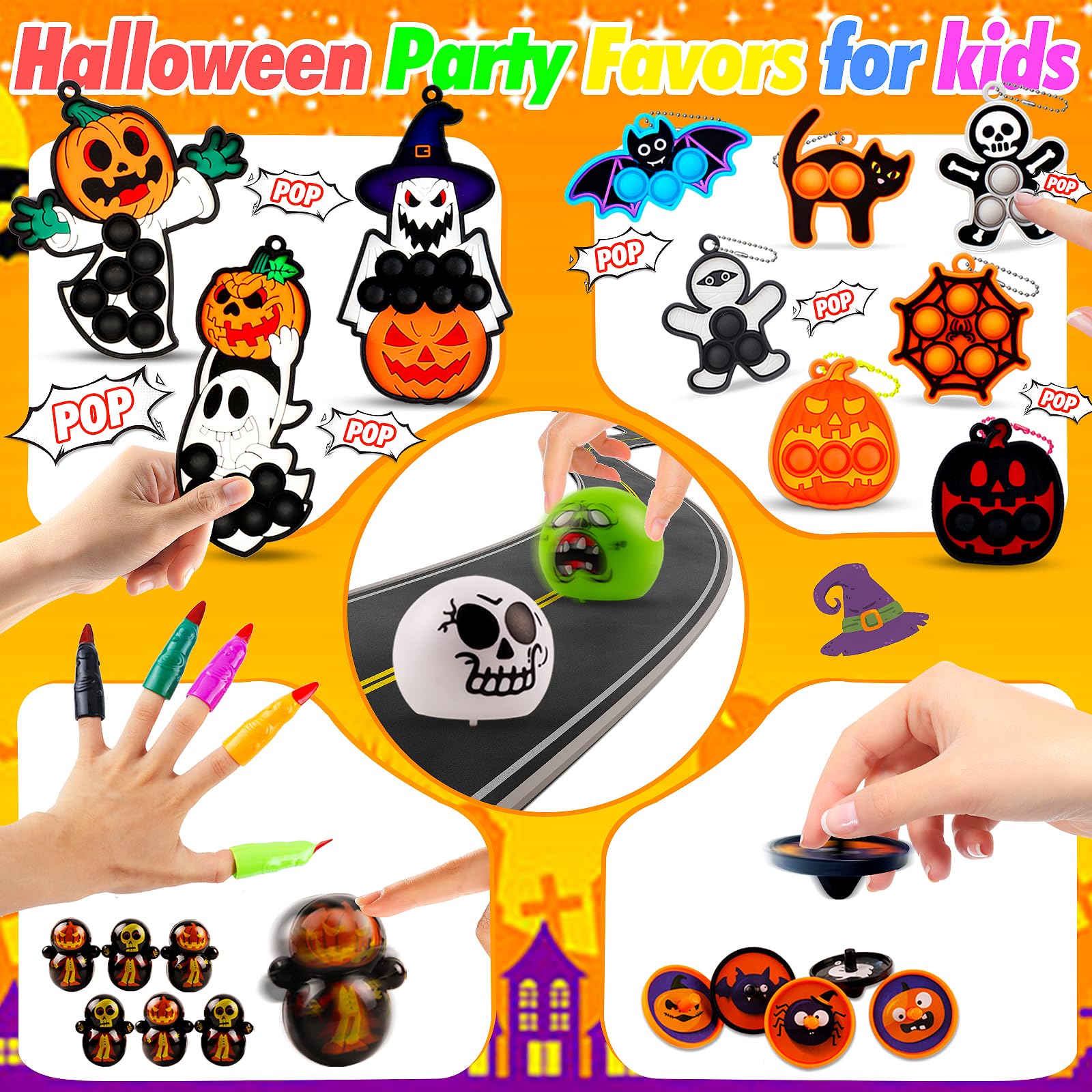 ChildFun 320 PCS Halloween Party Favors for Kids, Halloween Toys Bulk, Fidget Toys Bulk, Halloween Goodie Bag Stuffers, Halloween Classroom Favors, Halloween Treats Non Candy