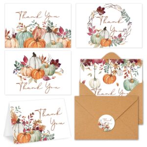 whaline 30 pack fall thank you cards bulk watercolor autumn leaves pumpkin thank you note cards with kraft envelopes stickers for wedding thanksgiving harvest