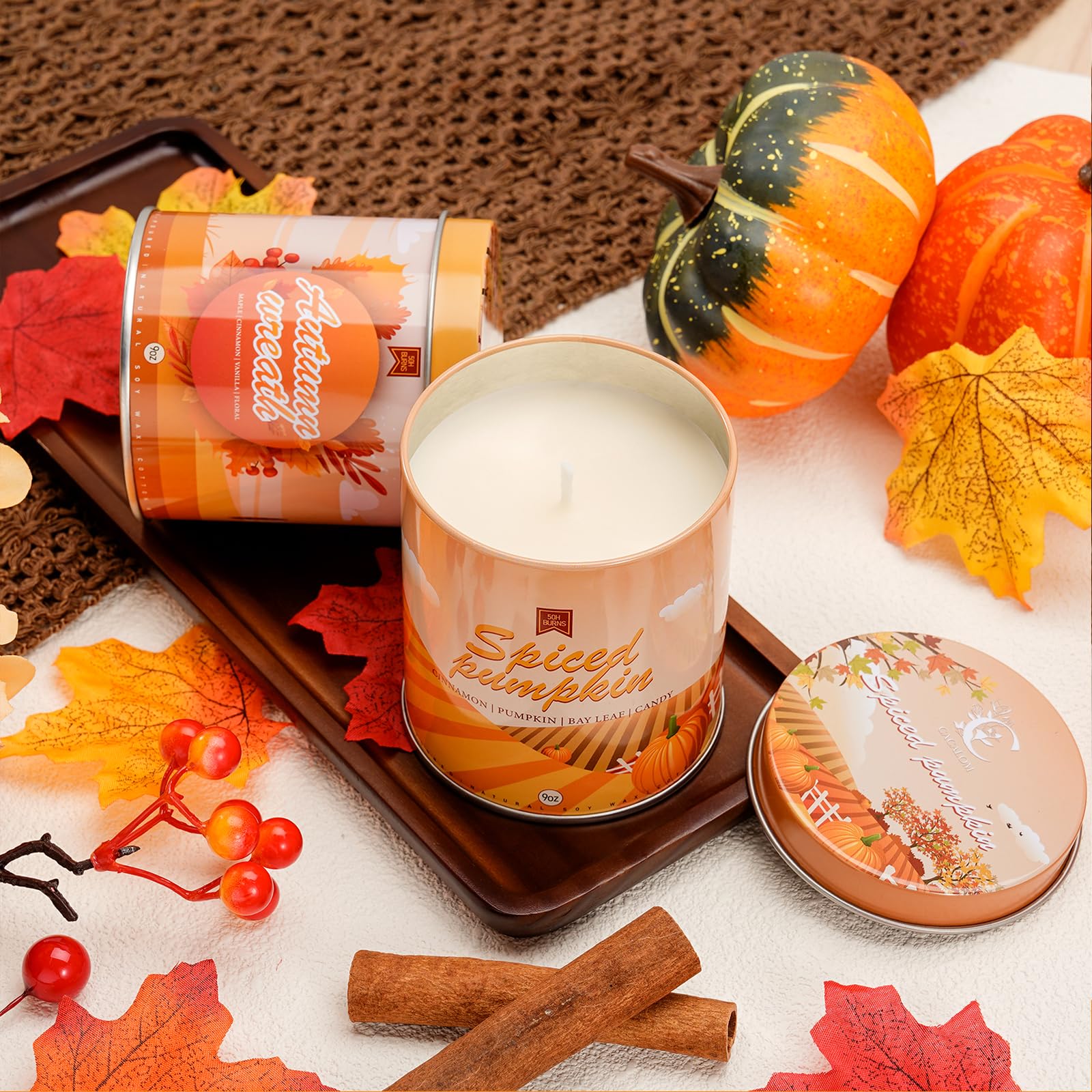 Fall Candle Set, Fall Scented Candles for Home, 4 Pack Autumn Candle Soy Wax Candles for Home Scent, Fall Gifts for Women Men, Fall Fragrance of Pumpkin/Autumn Wreath/Apple Pie/Clove Cinnamon