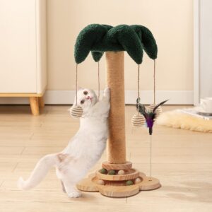 Cat Scratching Post - Cat Scratcher Kitten Toys for Indoor Cats Wooden Ball Track Two-Layer Modern Sisal 22" Tall Scratch Post Interactive Toy with Dangling Ball