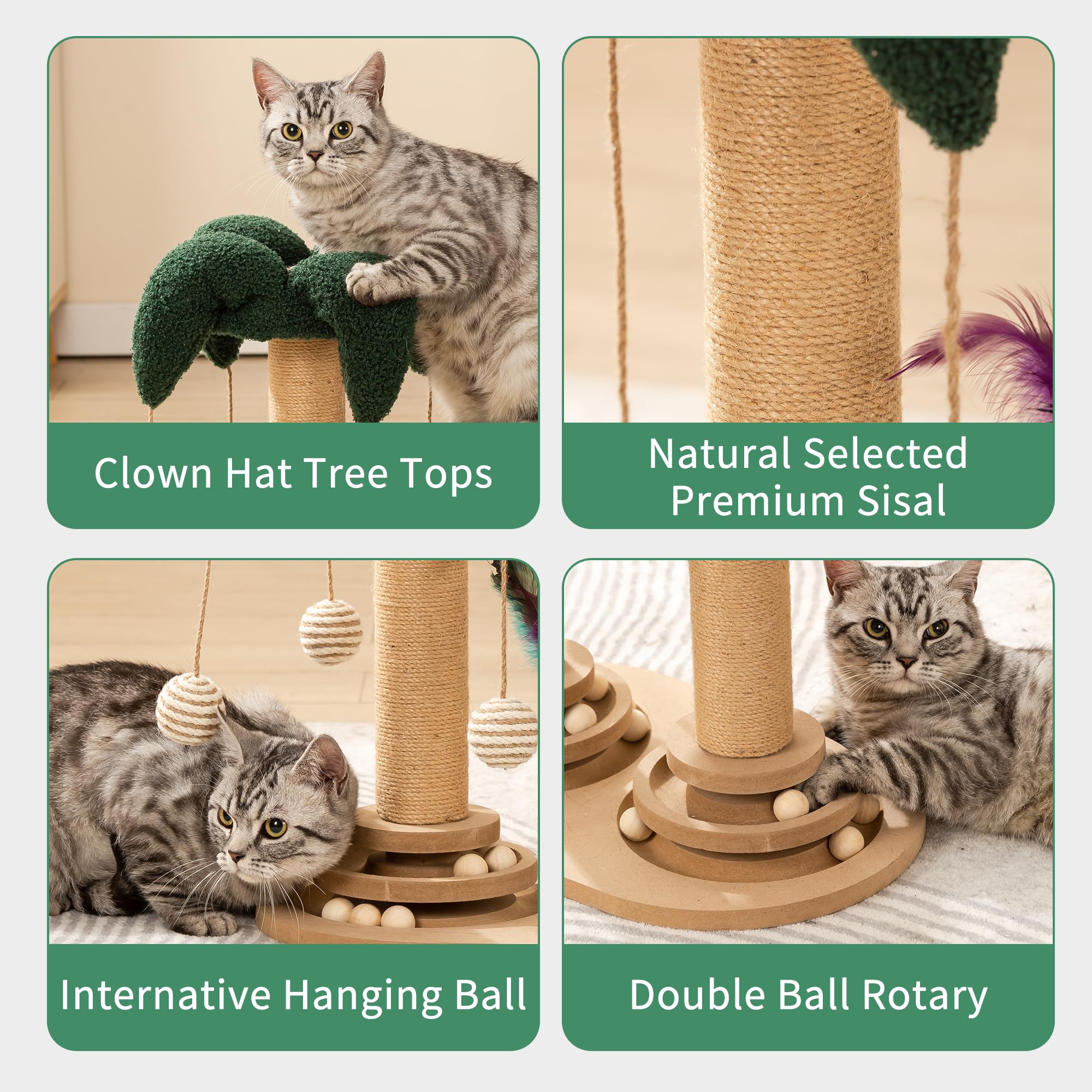 Large Cat Scratching Post - Sturdy Indoor Cute Cat Scratcher Sisal Fun Scratching Posts with Hanging Ball Large Cat Tree for Kittens Smaller Cats 22" Tall