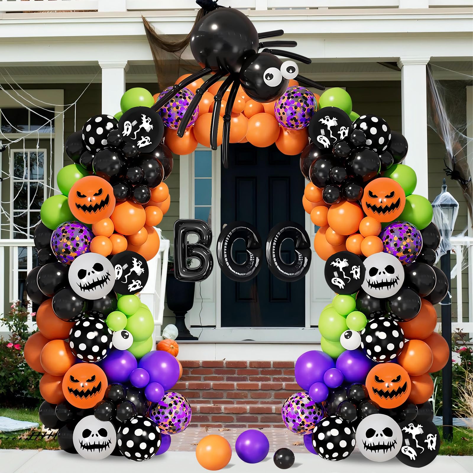 Arnzion 161 PCS Halloween Balloon Arch Garland Kit, Orange Black Purple Latex Party Balloons Set with BOO Foil, Confetti Balloons for Halloween Birthday Supplies, Halloween Party Decor