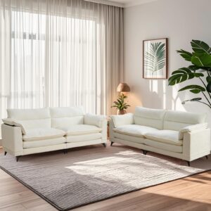 TUNYI 83.2" Loveseat Sofa - Chenille Sofas & Couches with Double Cushions, Removeable Armrest Pillow Loveseat Couch Sofa for Living Room/Apartment/Office (White)