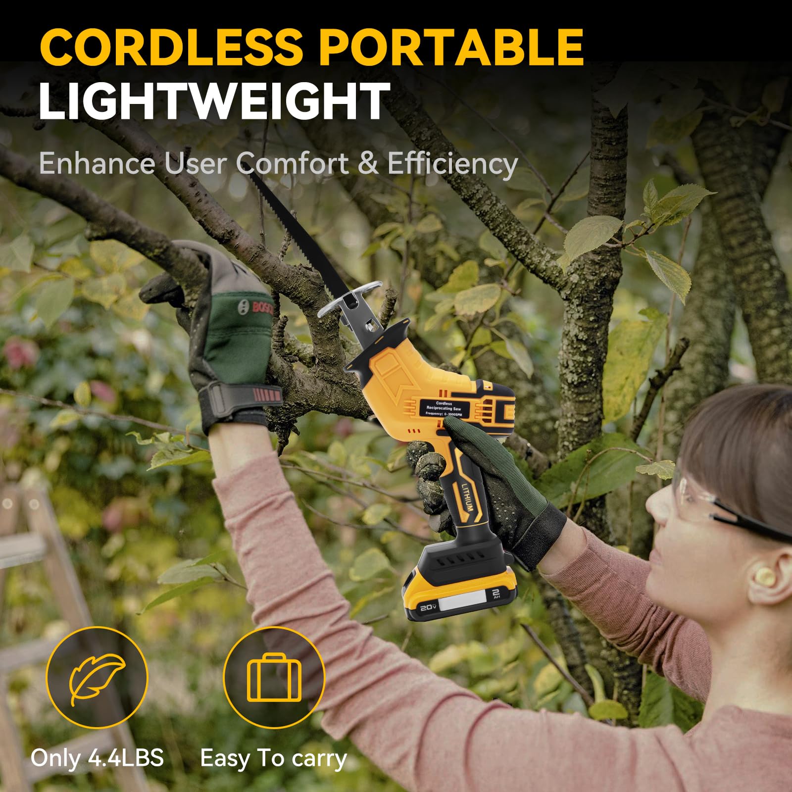 Cordless Reciprocating Saw for DeWalt 20V Battery, Brushless Power Recipro Saw, 3500SPM Variable Speed, 4 Saw Blades with Carry Case for Wood/Metal/PVC Cutting, Bare Tool