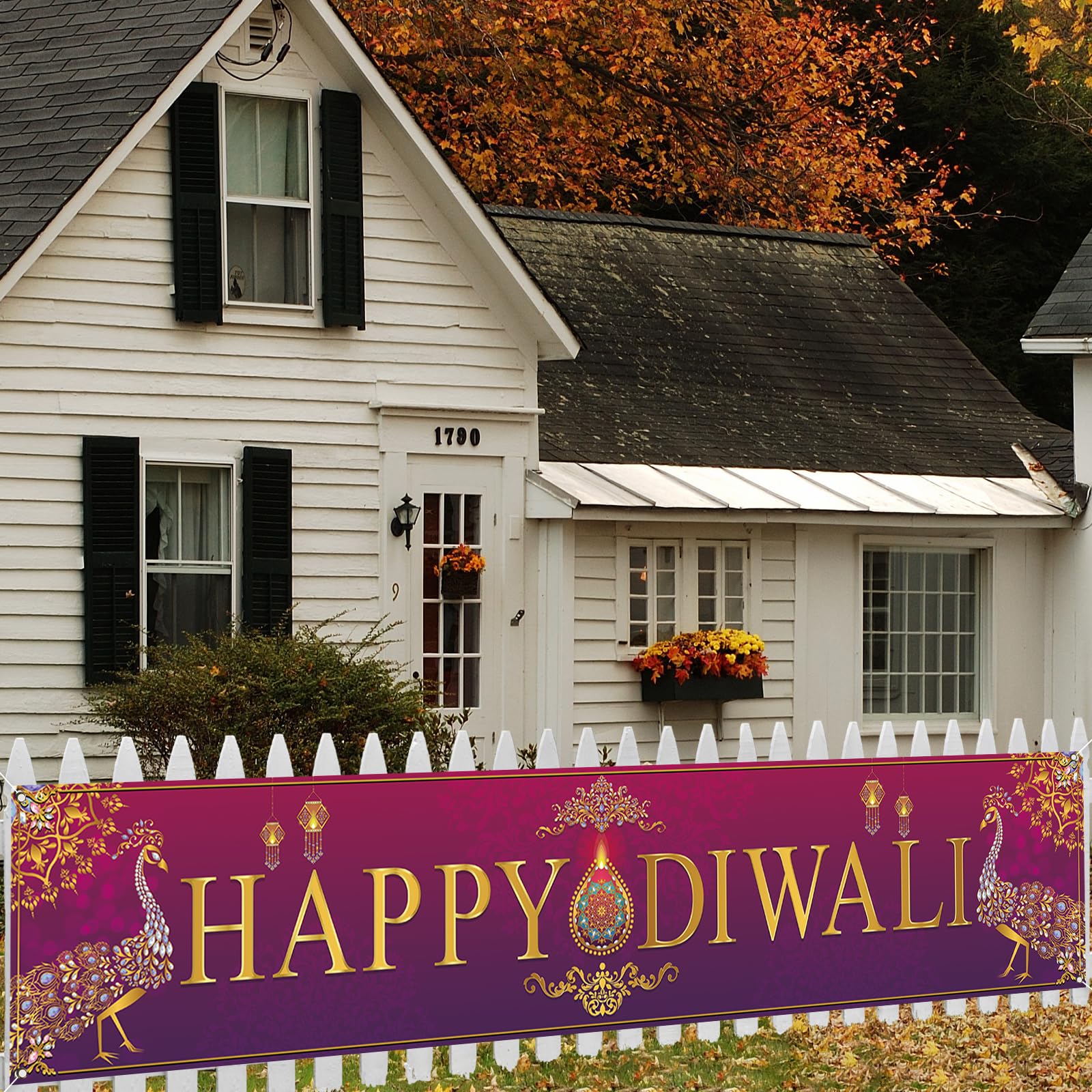 Large Happy Diwali Banner for Fence Indian Diwali Peacock Indian Deepavali Festival of Lights Party Decorations and Supplies for Home