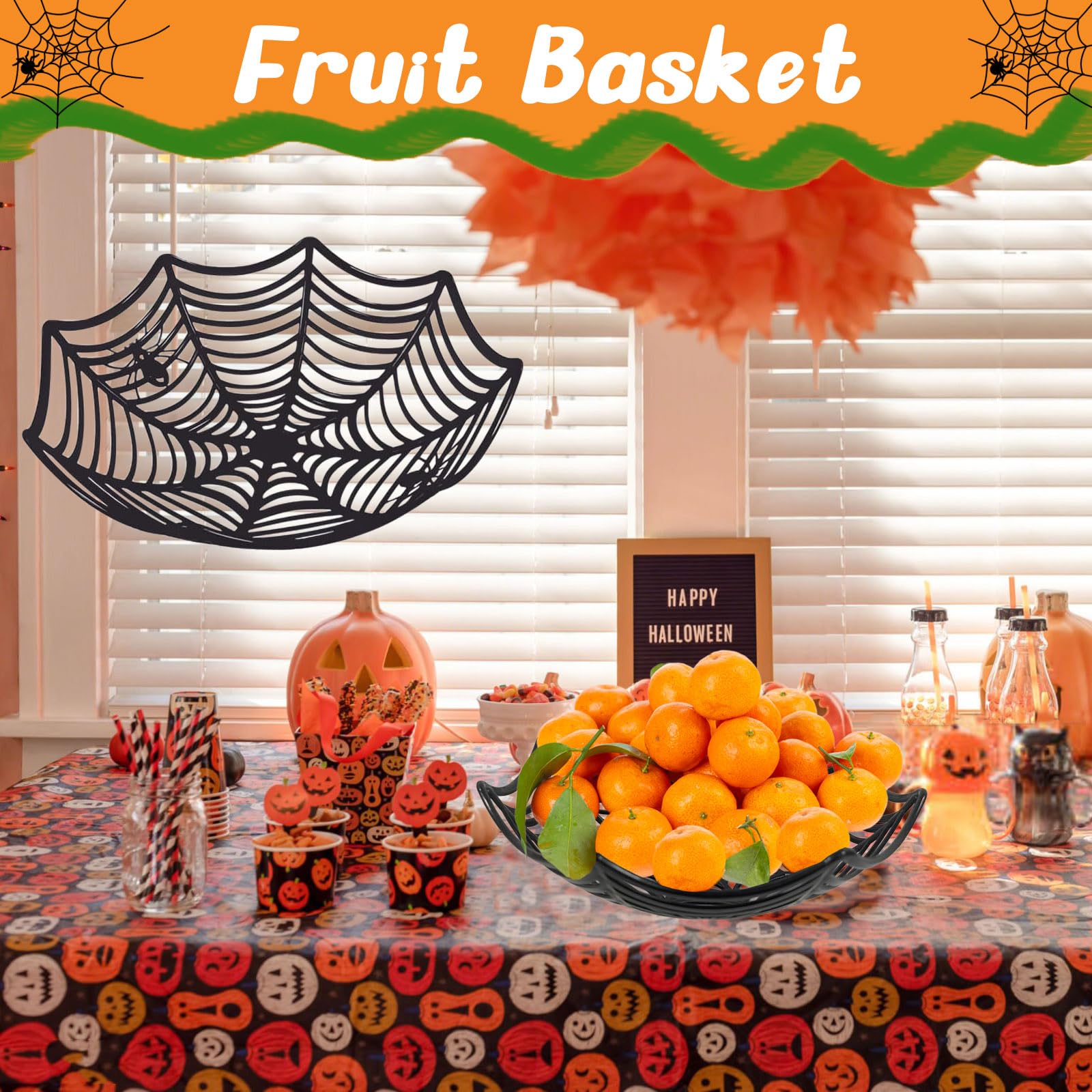 HEKEDES 6 Pcs Halloween Candy Bowl Set, Spider Web Halloween Candy Basket Halloween Tableware Decorations for Table Desk Haunted House Trick Or Treat Party Supplies Favors