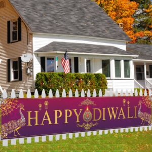 Large Happy Diwali Banner for Fence Indian Diwali Peacock Indian Deepavali Festival of Lights Party Decorations and Supplies for Home