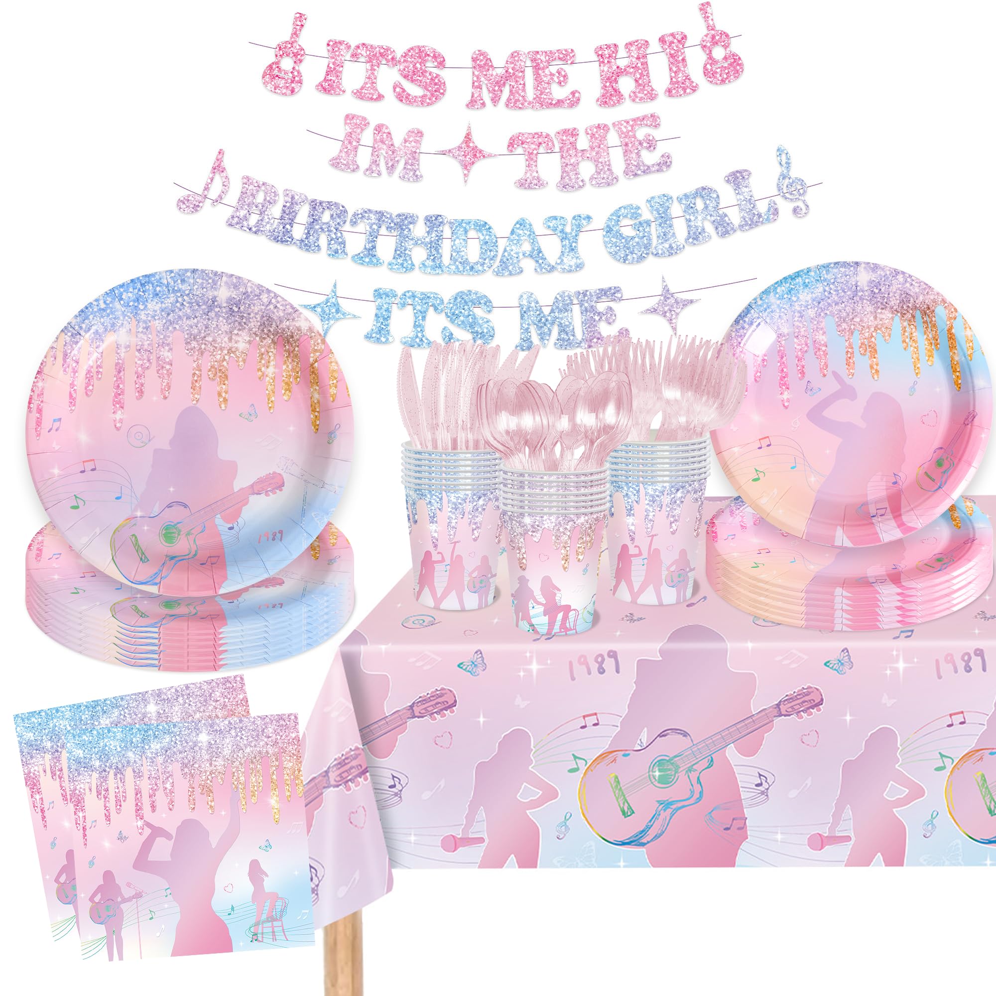 170 Pcs Gradient Birthday Party Decorations Paper Plates and Napkins, Its Me Hi Im the Birthday Girl Its Me, Music Party Favors Disposable Tableware Set for Girls Birthday Decorations Serve 24