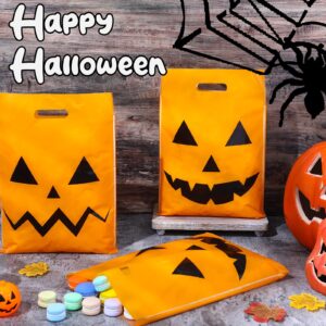 Locmeo 48 Pcs Large Plastic Halloween Pumpkin Gift Bags Bulk 12 x 15'' Halloween Trick or Treat Party Favors Bags with Handle Halloween Jack O Lantern Goodie Treat Bags for Halloween Party Decor