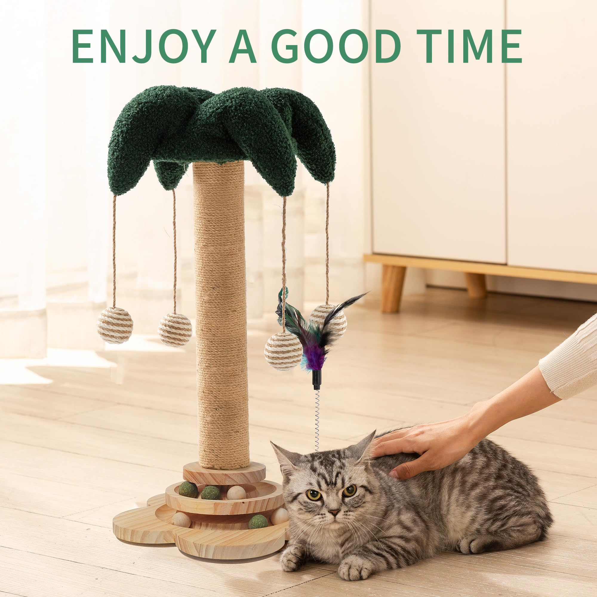 Cat Scratching Post - Cat Scratcher Kitten Toys for Indoor Cats Wooden Ball Track Two-Layer Modern Sisal 22" Tall Scratch Post Interactive Toy with Dangling Ball