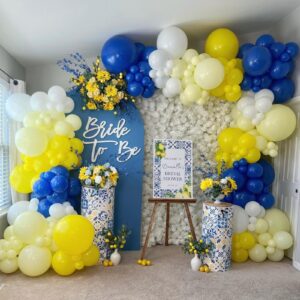 Blue Yellow Balloon Arch Kit, Royal Blue Light Blue Yellow Balloon Garland, Blue Yellow Gold Bridal Wedding Balloons for Birthday Wedding Baby Shower Lemon Bridal Shower Party Decorations