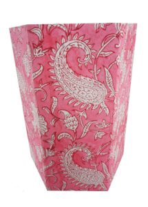 floral hand block printed 3.3 gallon decorative waste basket – eco-friendly cardboard trash can, plastic-free & sustainable, perfect for christmas and housewarming gifts (1, pink mukat)