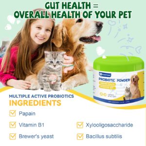 Pet Probiotics Active Peptide Powder Supplement for Dogs & Cats of All Ages with Immunoglobulin,Saccharomyces Boulardii & Bacillus Subtilis – Supports Immune & Digestive Health (200g/7.4 oz)