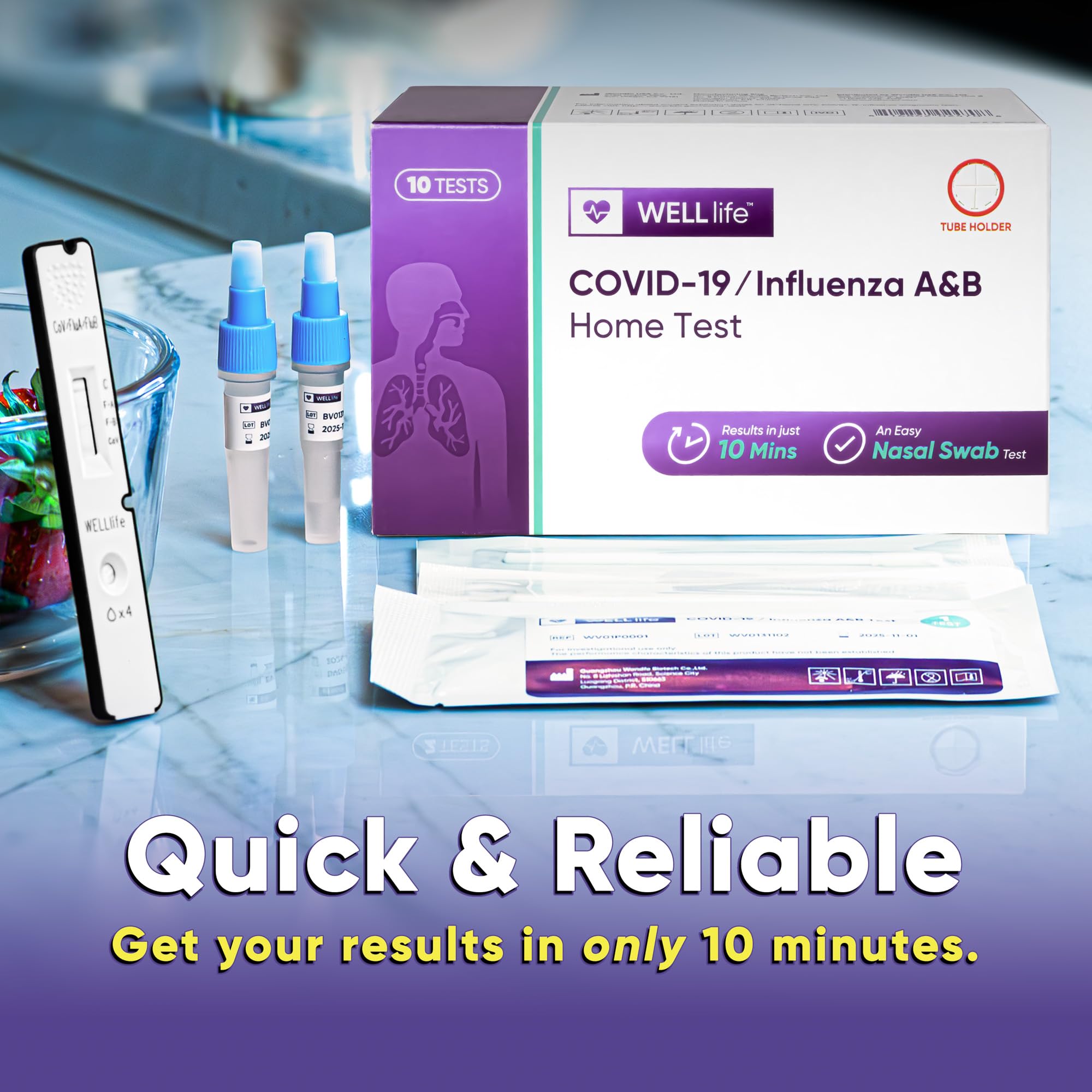 WELLlife COVID-19/Influenza A&B Home Test, Get Results for Flu A/B and COVID-19 in 10 Minutes, at Home Self Test with Non-invasive Nasal Swab, FDA EUA Authorized -[10 Tests]