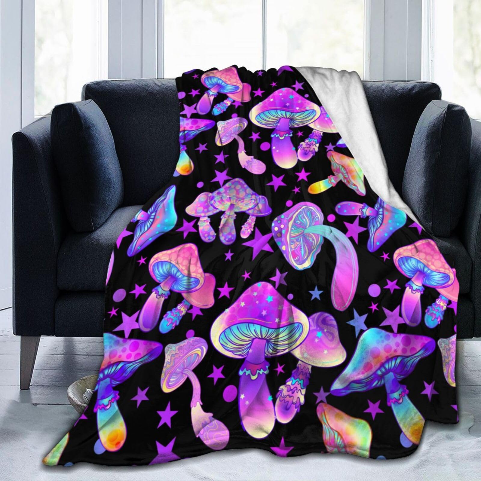 Mushrooms Magic Throws Blanket Gifts for Men Women Couch Bed Bedding Soft Rainbow Hippie Flannel Blankets 50x40 Inch