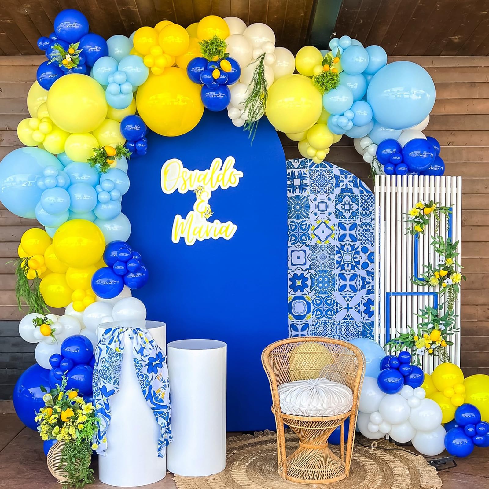 Blue Yellow Balloon Arch Kit, Royal Blue Light Blue Yellow Balloon Garland, Blue Yellow Gold Bridal Wedding Balloons for Birthday Wedding Baby Shower Lemon Bridal Shower Party Decorations