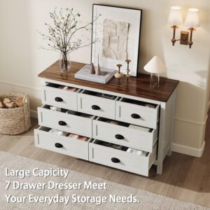 SINROM Dresser for Bedroom, Modern White Dresser with 7 Drawers, Wide Chest of Drawers with Metal Handles,Wood Double Dresser Storage Cabinet for Living Room, Bedroom, Hallway…