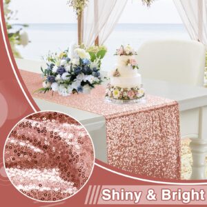 RUDONG M 6 Pack Rose Gold Sequin Table Runner 12 x 108 Inch, Rectangle Glitter Table Runner Dining Table Centerpiece Decorations for Weddings, Banquet, Holiday, Birthday Party