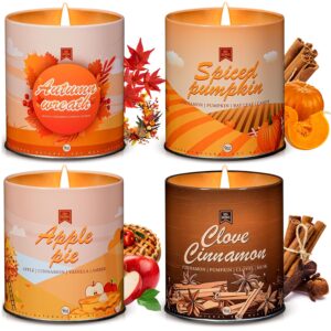 fall candle set, fall scented candles for home, 4 pack autumn candle soy wax candles for home scent, fall gifts for women men, fall fragrance of pumpkin/autumn wreath/apple pie/clove cinnamon