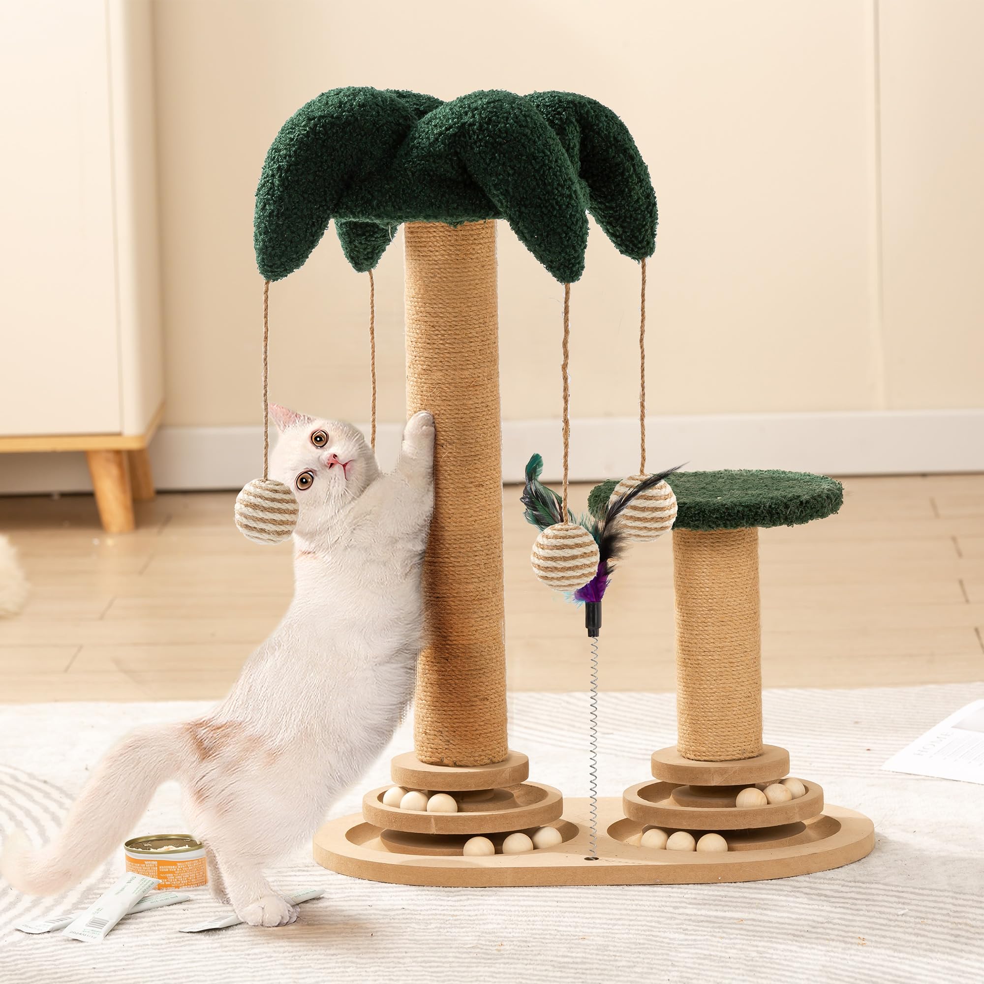 Large Cat Scratching Post - Sturdy Indoor Cute Cat Scratcher Sisal Fun Scratching Posts with Hanging Ball Large Cat Tree for Kittens Smaller Cats 22" Tall