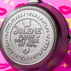 Lodge 8 Inch Dolly Parton Pre-Seasoned Cast Iron Stamped Skillet - Signature Teardrop Handle - Use in the Oven, on the Stove, on the Grill, or Over a Campfire - Jolene