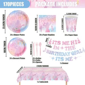 170 Pcs Gradient Birthday Party Decorations Paper Plates and Napkins, Its Me Hi Im the Birthday Girl Its Me, Music Party Favors Disposable Tableware Set for Girls Birthday Decorations Serve 24