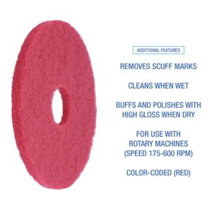 Boardwalk Buffing Floor Pads, 16" Diameter, Red, 5/Carton