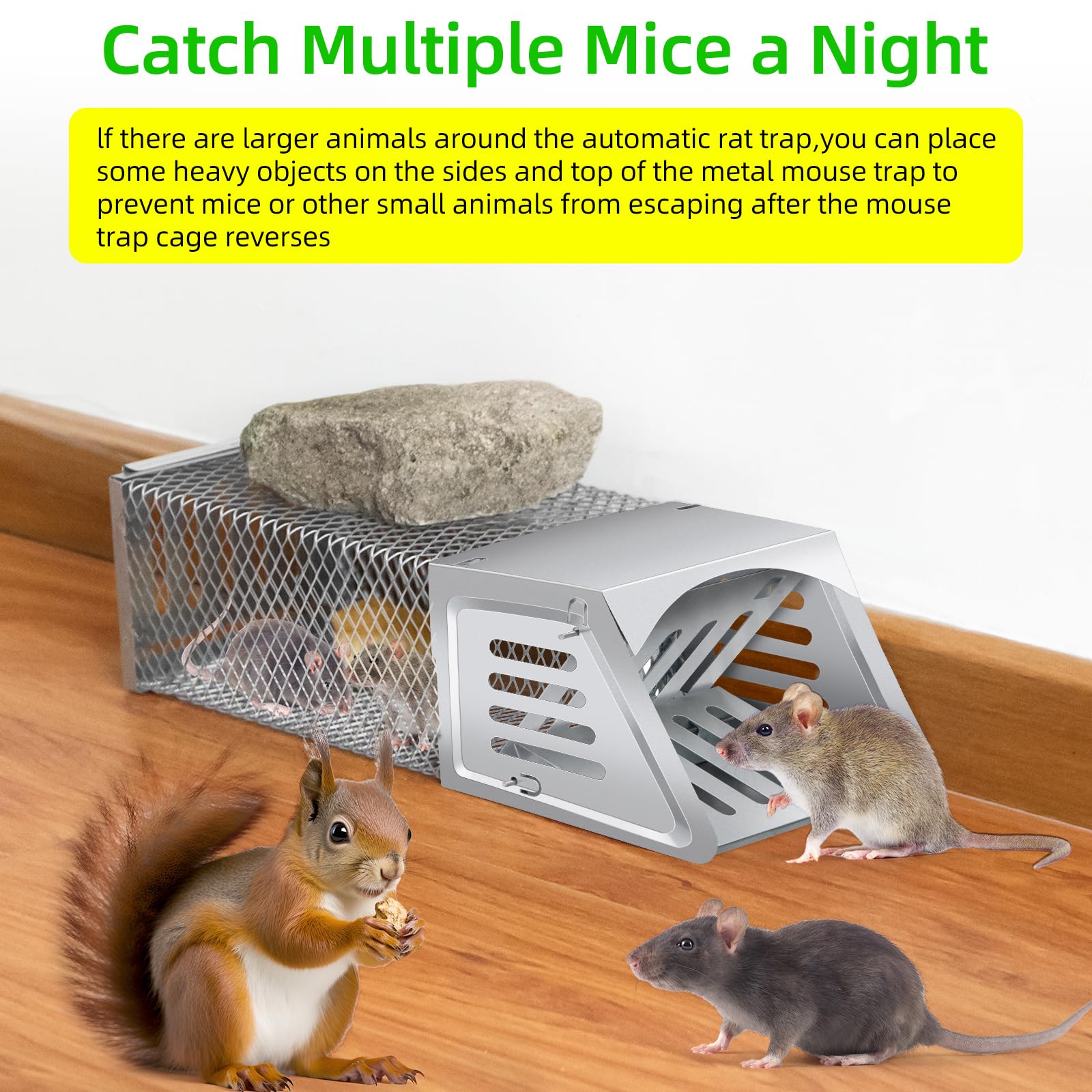 Humane Rat Trap Outdoor Chipmunk Rodent Trap Humane Mouse Trap Indoor Squirrel Trap,Metal Humane Rat Mouse Live Cage Trap,Sensitive Pedal Trigger,Live Animal Trap for Rodents,Moles,Voles,Mice