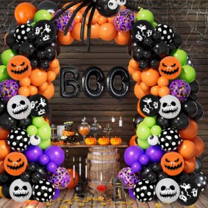 Arnzion 161 PCS Halloween Balloon Arch Garland Kit, Orange Black Purple Latex Party Balloons Set with BOO Foil, Confetti Balloons for Halloween Birthday Supplies, Halloween Party Decor