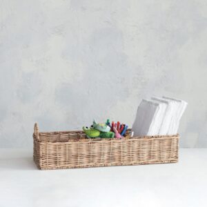 Creative Co-Op Rattan Hand-Woven Sectioned Basket, Natural