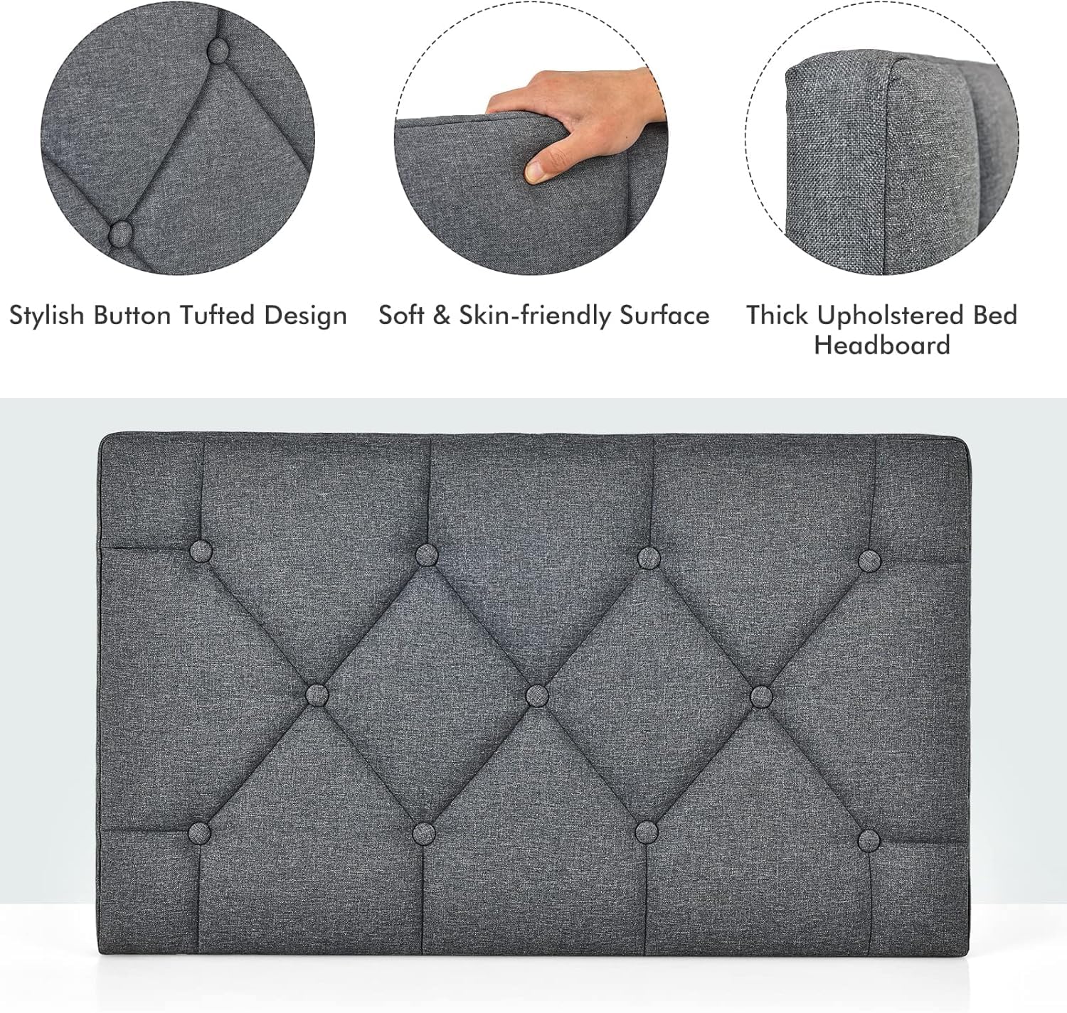 HOMGX Upholstered Twin/Twin XL Headboard, Linen Tufted Button Headboard for Bedroom & Guest Room, Wall-Mounted Single Headboard, Includes Connecting Device