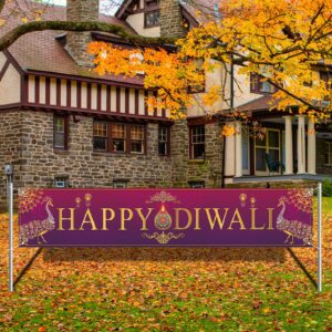 Large Happy Diwali Banner for Fence Indian Diwali Peacock Indian Deepavali Festival of Lights Party Decorations and Supplies for Home