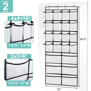 Over the Door Shoe Organizer, Hanging Shoe Rack, Back Door Shoe Storage Organizer wtih 2 Style Sturdy Breathable Ventilated Visible Mesh Pockets and 2 Style Hooks for Nursery, Bedroom, Living Room