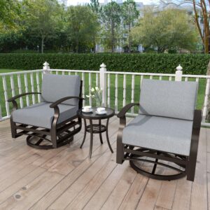 Kurapika 3 Pieces Patio Furniture Set, Outdoor Aluminum Swivel Gliders Rocker, Patio Bistro Set Rocking Chair with Thickened Cushions and Tempered Glass Side Table for Porch Garden Deck (Grey)