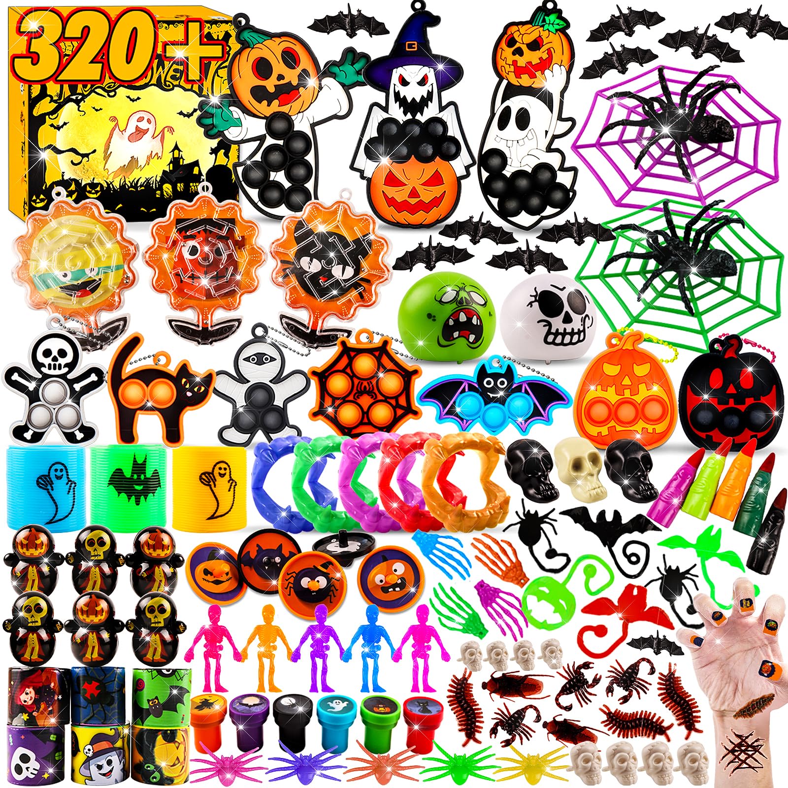 ChildFun 320 PCS Halloween Party Favors for Kids, Halloween Toys Bulk, Fidget Toys Bulk, Halloween Goodie Bag Stuffers, Halloween Classroom Favors, Halloween Treats Non Candy