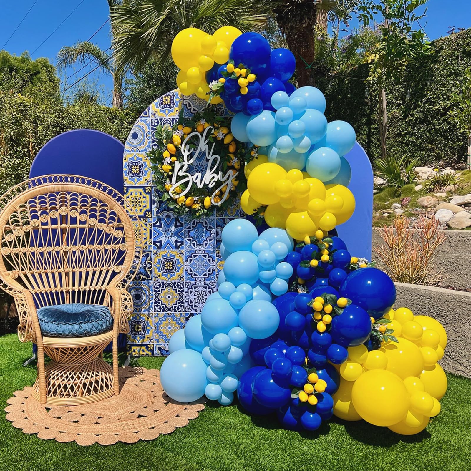 Blue Yellow Balloon Arch Kit, Royal Blue Light Blue Yellow Balloon Garland, Blue Yellow Gold Bridal Wedding Balloons for Birthday Wedding Baby Shower Lemon Bridal Shower Party Decorations