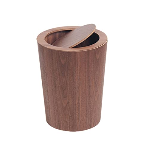 Nirelief Wood Waste Bin with Swing Lid Round Trash Can Kitchen Garbage Basket for Bedroom Wooden Rubbish Bin for Hotel Round Wastebasket Can Garbage Basket for Living Room Waste Bin with Swing Lid