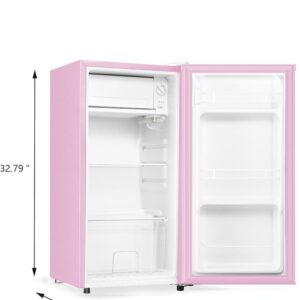 Seaoola Mini Fridge with Freezer, Single Door 3.1 Cu.Ft, Compact Mini Refrigerator, LED Light, Adjustable Thermostat, Removable Glass Shelves, Small Refrigerator for Dorm/Office/Bedroom(Pink)