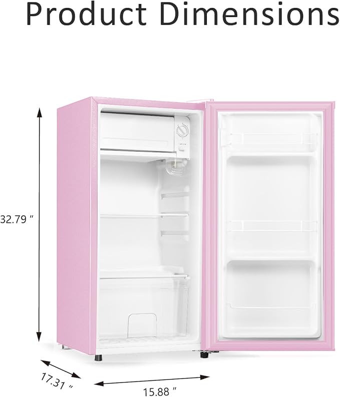 Seaoola Mini Fridge with Freezer, Single Door 3.1 Cu.Ft, Compact Mini Refrigerator, LED Light, Adjustable Thermostat, Removable Glass Shelves, Small Refrigerator for Dorm/Office/Bedroom(Pink)