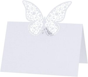 50 pcs place cards for table setting with butterfly white folded blank table seat card name signs card for reception baby shower weddings party dinner