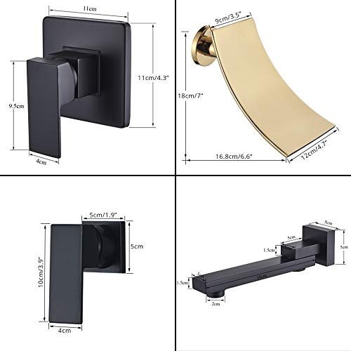 PGBDQHFF Gold/Matte Black Waterfall Basin Faucet Wall Mounted for Bathroom Faucets Bath Basin Sink Tap Bathtub Hot and Cold Water Mixer(Matte Black B)