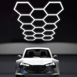 hexagon garage lights: 6500k cool white 14 grid hex garage light, 57 packs led light, super bright honeycomb hexagon ceiling llight for car detailing garage workshop basement gym barber